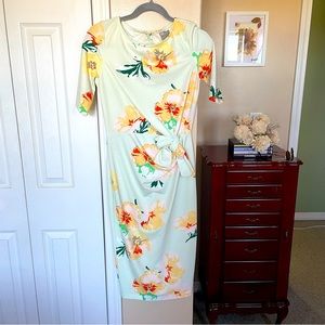 ASOS Sheath Dress with Knot Detail Yellow Floral size 6